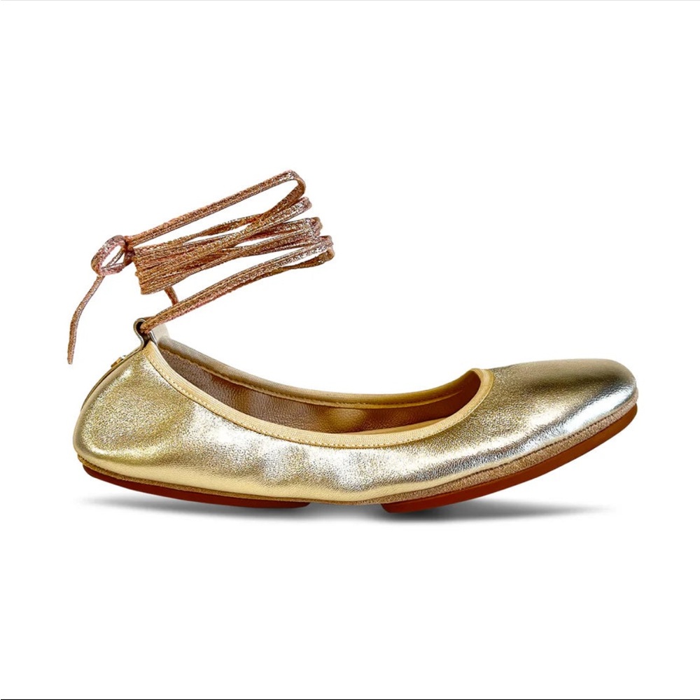 Yosi Samra Gold Flats with Ankle Strap